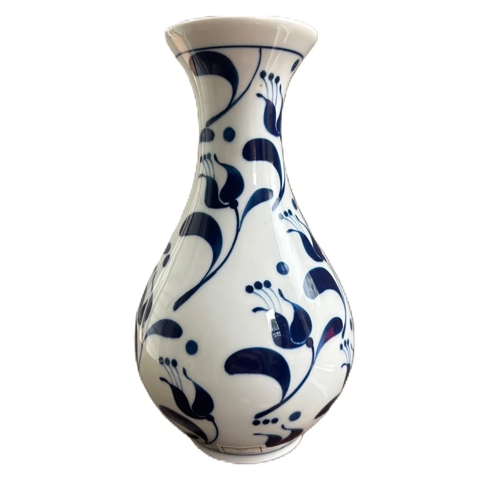 Albert Kessler & Co Hand Painted Porcelain Vase Blue & White Made in Philippines
